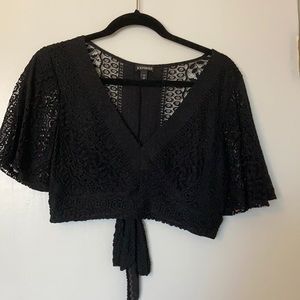 NWOT Black Express lace crop top with bow detail